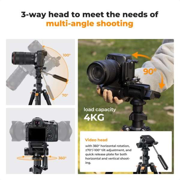 K&F Concept O234A0+BV01 állvány, 196cm magasság, 4kg teherbírás, telefonadapter