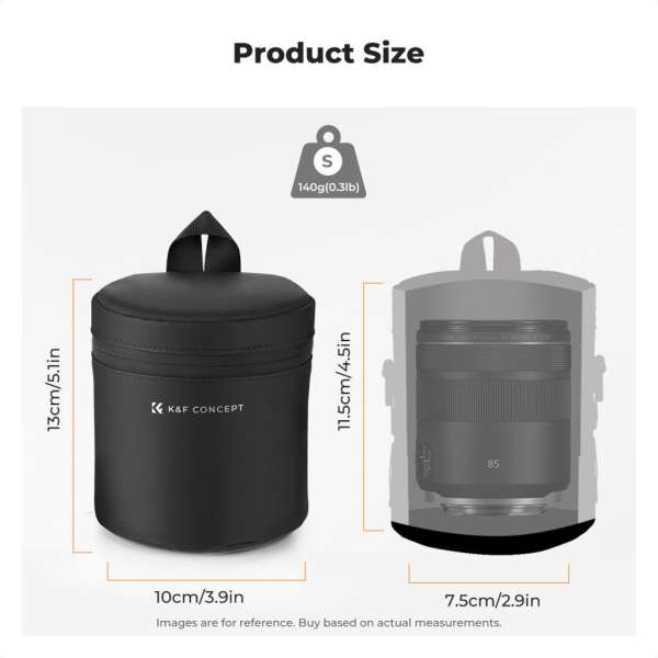 K&F Concept objektív védő tok, S méret, 7x11cm, vállpánt, csepp és porálló zipzár, ráadás pumpa