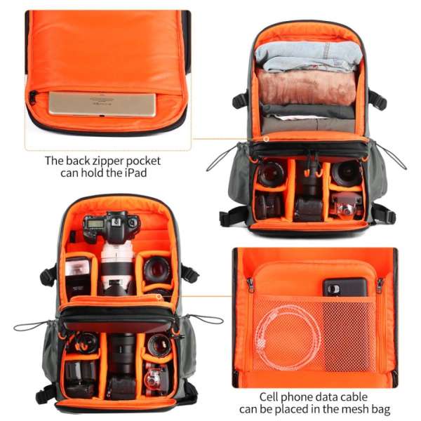 K&F Concept Pro Large Camera Backpack 17" 32L Waterproof Black/Orange