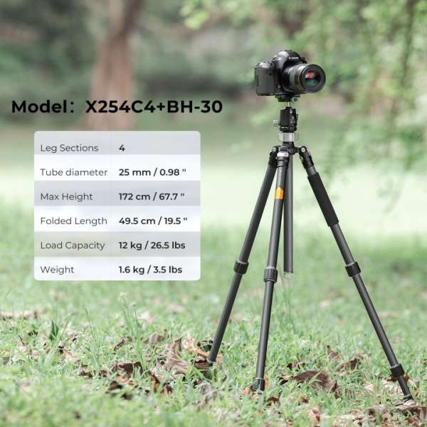 K&F Concept Professional Camera Tripod Capacity 12KG/26.2lbs with 30mm Metal Ball