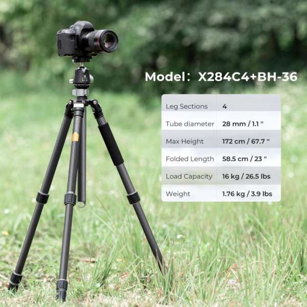 K&F Concept Professional Camera Tripod Capacity 16KG/35.2lbs with 36mm Metal Ball