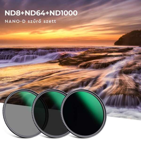 K&F Concept Professzionális ND szűrő szett 67mm (ND8+ND64+ND1000) + szűrőtartó tok + 3db törlőkendő