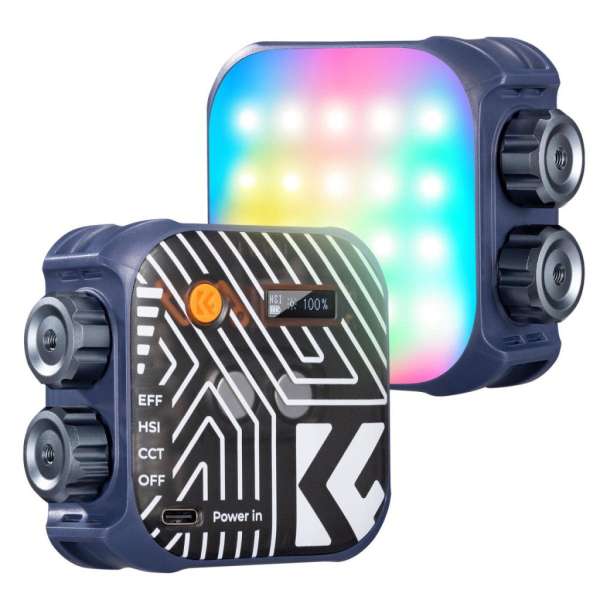 K&F Concept RGB LED lámpa, 2500-9900K, CRI 96+, 2000mAh, 21 fényeffekt, kék