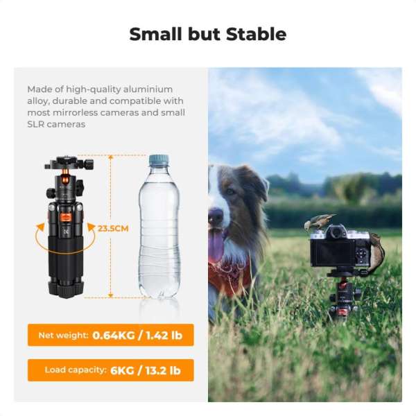 K&F Concept S225A0+BH-25 mini állvány, 55cm max magasság, 6kg teherbírás