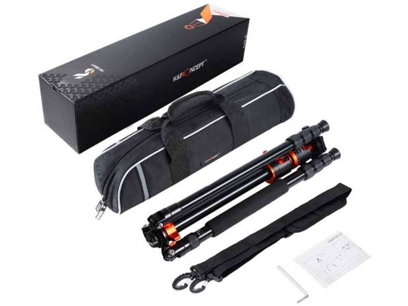 K&F Concept T254A4+BH-28L állvány + monopod, elforgatható középoszloppal, fekete-narancssárga