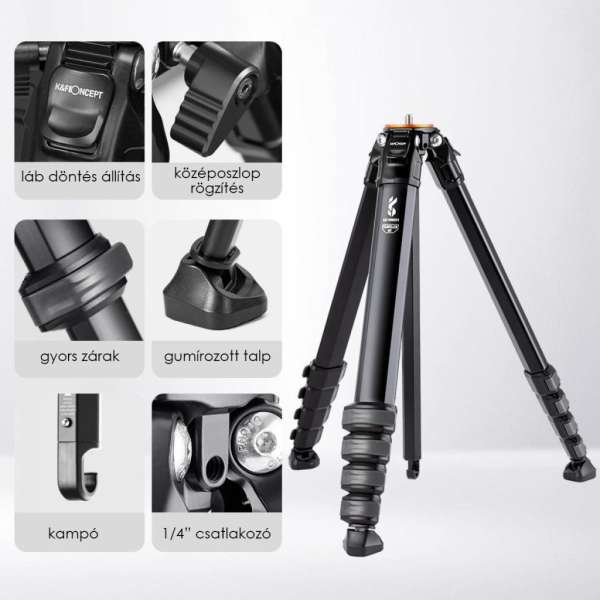 K&F Concept Traveller M1 kompakt utazó fényképező állvány, tripod gömbfejjel V1