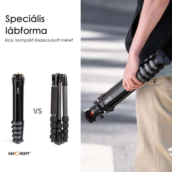 K&F Concept Traveller M1 kompakt utazó fényképező állvány, tripod gömbfejjel V1