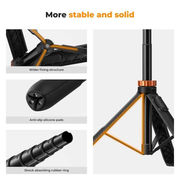 K&F Concept Tripod Phone Selfie Stick with Bluetooth Remote Control + Gopro Adapter Black/Orange