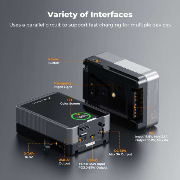 K&F Concept V-Mount Mini Pro 3400mAh Powerbank Black