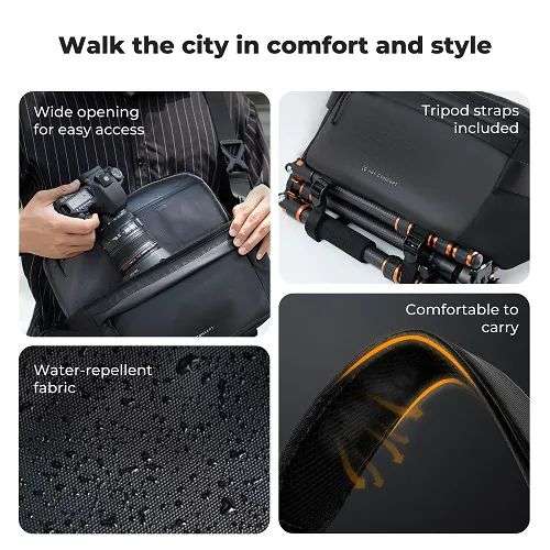 K&F Concept Waterproof Urban Wander Sling/Shoulder Camera Bag 10L Black