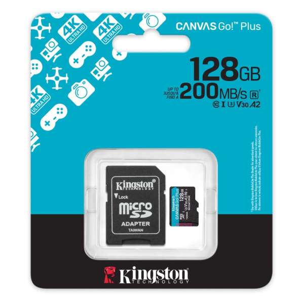 Kingston 128GB microSDXC Canvas Go Plus Gen4 Class 10 UHS-I U3 + adaper