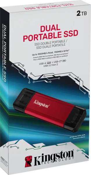 Kingston 2TB USB3.2 Dual Portable SSD Red