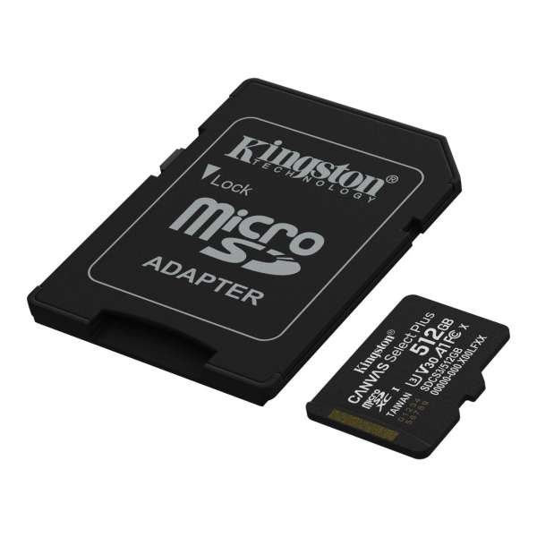 Kingston 512GB microSDXC Canvas Select Plus Gen3 Class 10 UHS-1 A1 V30 + adapterrel