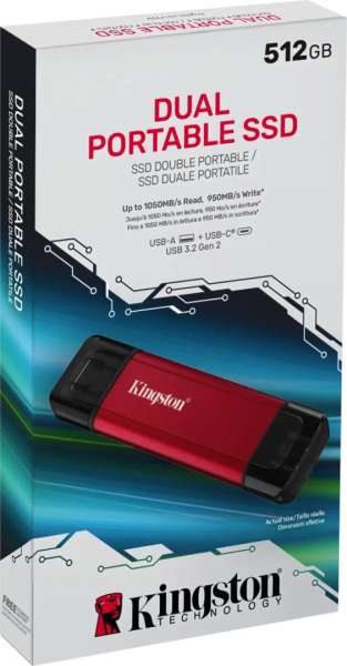 Kingston 512GB USB3.2 Dual Portable SSD Red