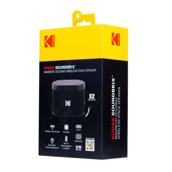 Kodak BRIXBK2 Soundbrix Mini Bluetooth Coloured Portable Two Speakers Black