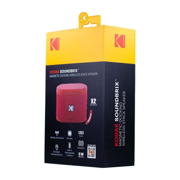 Kodak BRIXRD2 Soundbrix Mini Bluetooth Coloured Portable Two Speakers Red