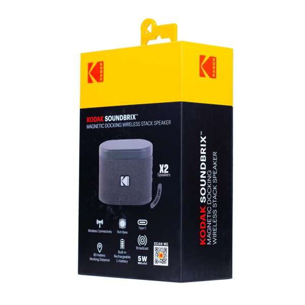 Kodak BRIXG2 Soundbrix Mini Bluetooth Coloured Portable Two Speakers Grey