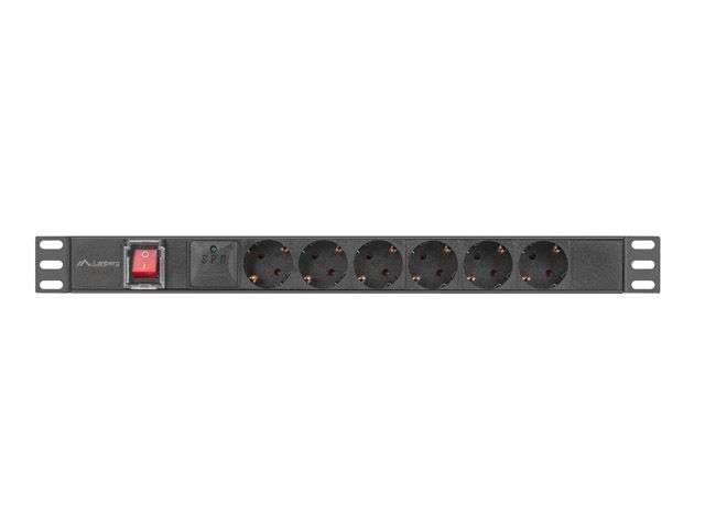 Lanberg 19" PDU/elosztósor 1U 16A 2m 6x Schuko aljzat Black