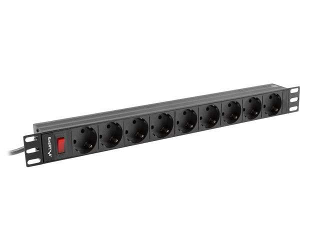 Lanberg 19" PDU/elosztósor 1U 16A 3m 9x Schuko aljzat