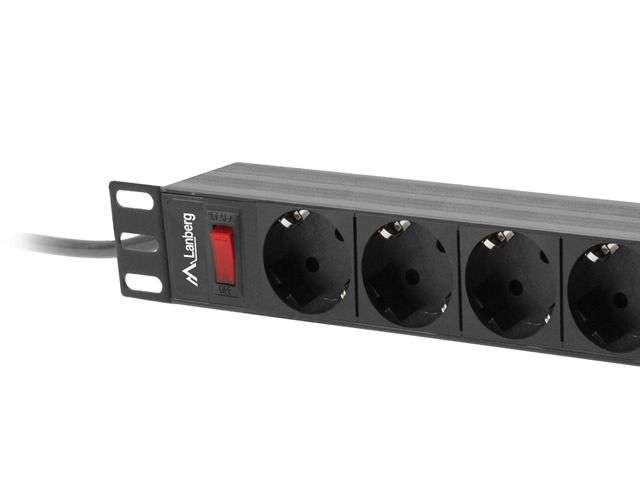 Lanberg 19" PDU/elosztósor 1U 16A 3m 9x Schuko aljzat