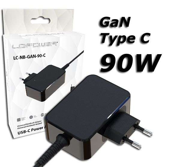 LC Power LC-NB-GAN-90-C 5-20V / 4,5A 90W Type-C univerzális hálózati notebook töltő
