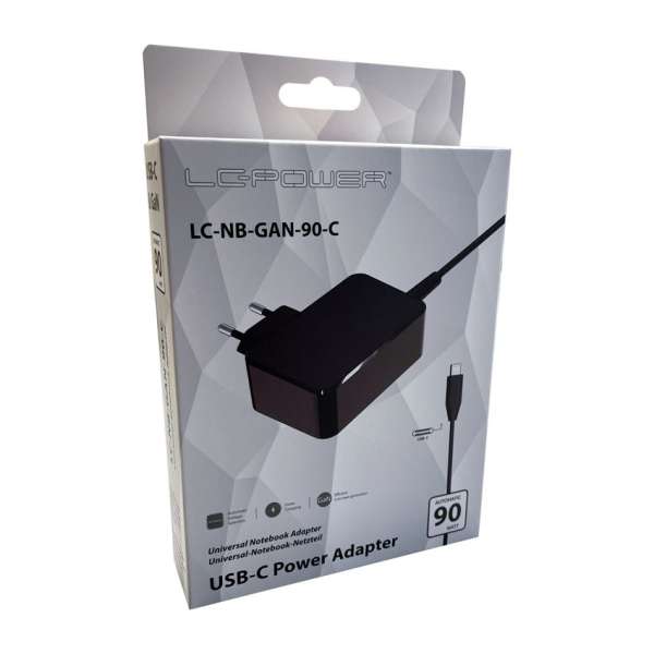 LC Power LC-NB-GAN-90-C 5-20V / 4,5A 90W Type-C univerzális hálózati notebook töltő