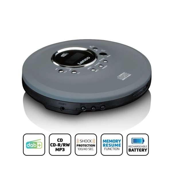 Lenco CD-400GY Portable CD/ MP3 Player for CD CD-R CD-RW Grey