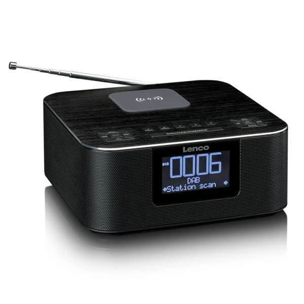 Lenco CR-625BK FM Clock Radio with Bluetooth and wireless charging Black