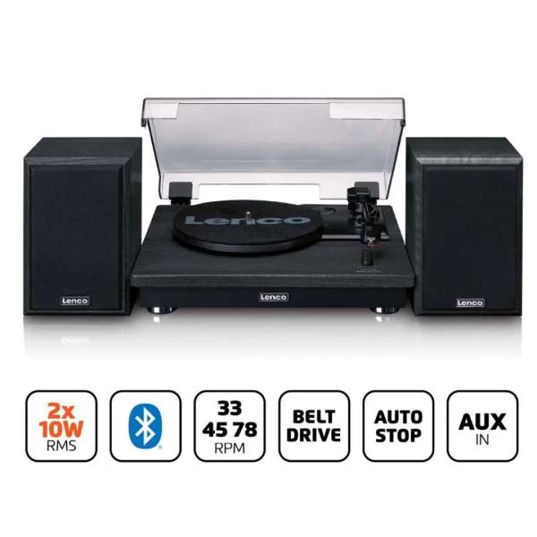 Lenco LS-100BK Record Player with 2 External Speakers Black