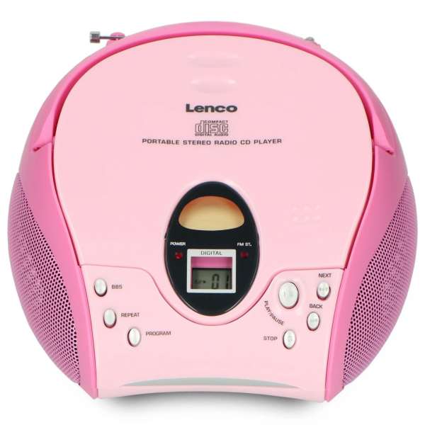 Lenco SCD-24PK portable stereo FM radio with CD player Pink
