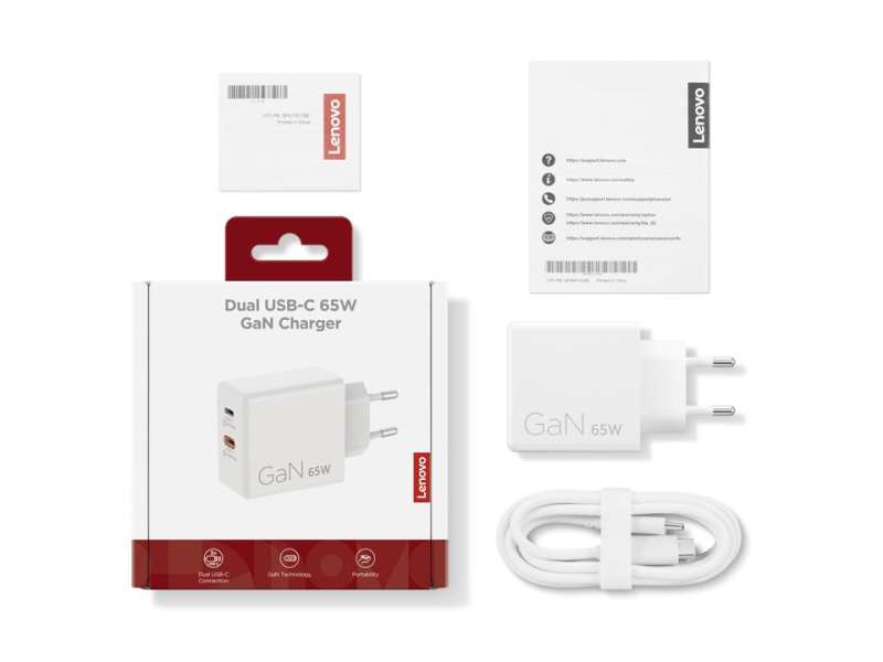 Lenovo Dual USB-C 65W GaN Charger White