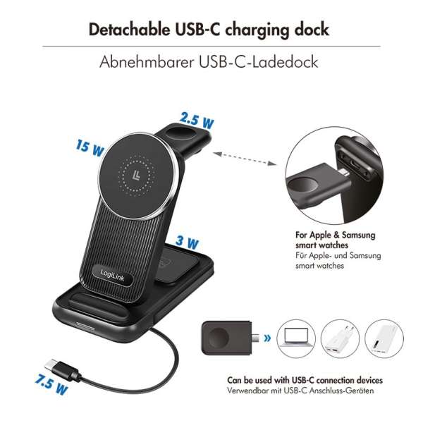 Logilink 4-in-1 charging station Apple MagSafe compatible 20,5W Black