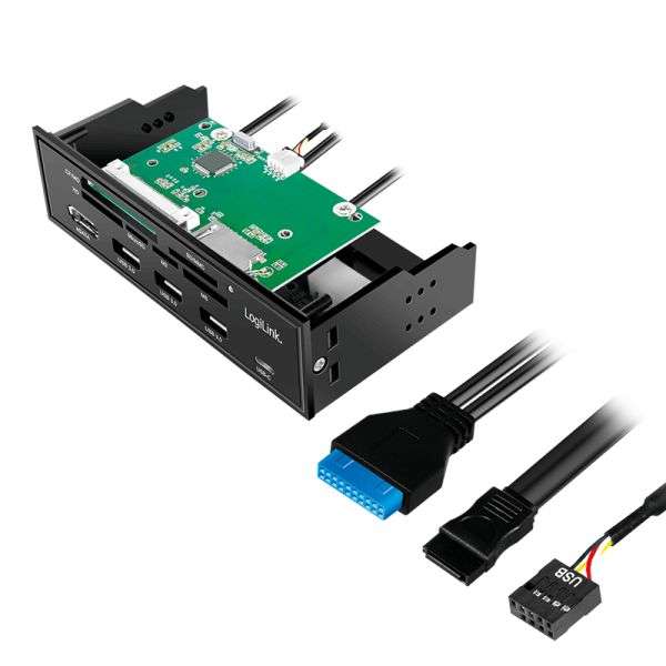 Logilink 5.25" multifunction front panel with 6-way card reader Black