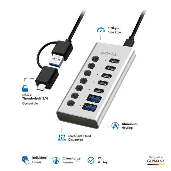 Logilink 7-portos USB3.2 HUB Aluminium