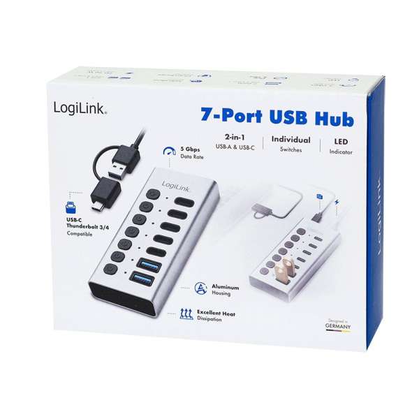 Logilink 7-portos USB3.2 HUB Aluminium