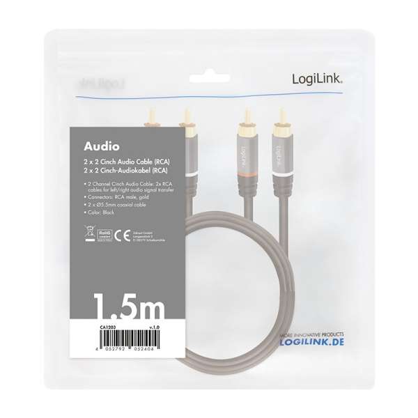 Logilink Audio cable 2x RCA/M to 2x RCA/M 1,5m Black