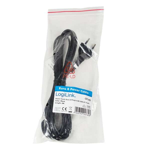 Logilink CP145 Power cord Euro male to IEC C7 female 3m Black