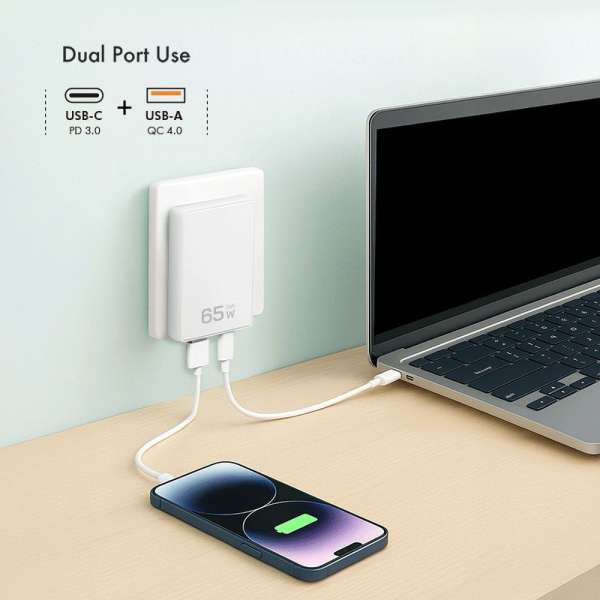 Logilink extra slim USB-A, USB-C 65W adapter White