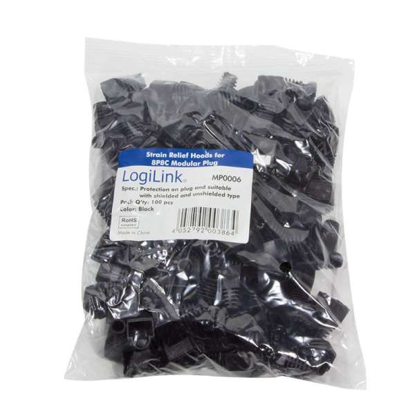 Logilink J45 plug strain relief boot 5,8mm 100db Black