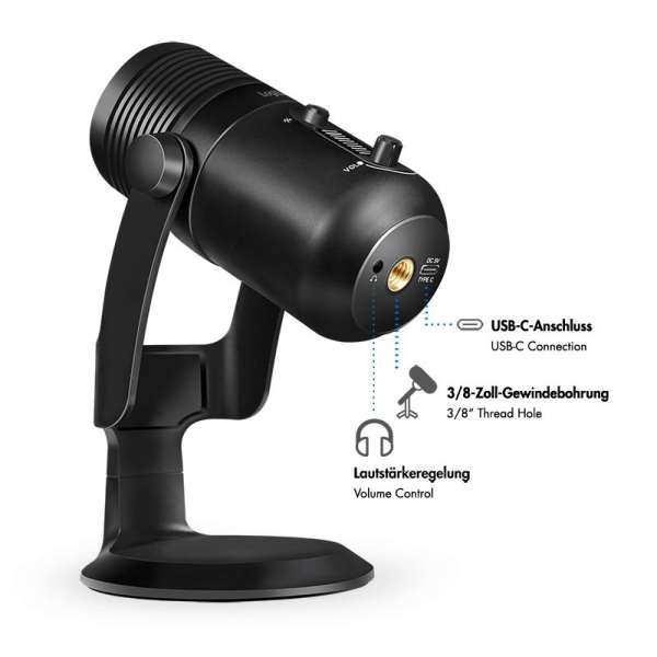 Logilink Microphone Cardioid NRC 192kHz@24bit RGB Light Streaming Podcast Studio Black