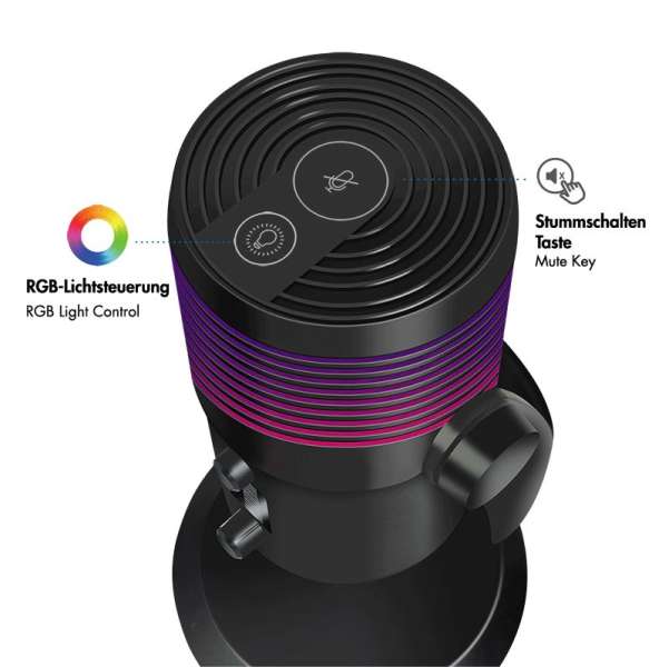 Logilink Microphone Cardioid NRC 192kHz@24bit RGB Light Streaming Podcast Studio Black