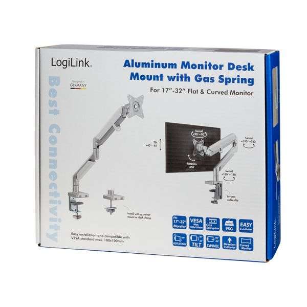 Logilink Monitor mount aluminum curved screens 17"-32" Silver