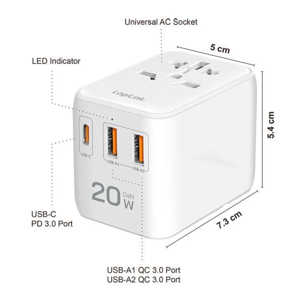 Logilink PA0356 Universal travelling power supply White
