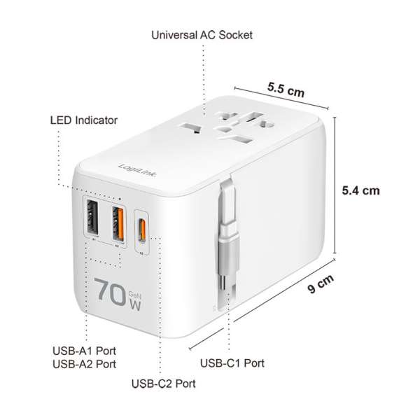 Logilink PA0357 Universal travel power supply White