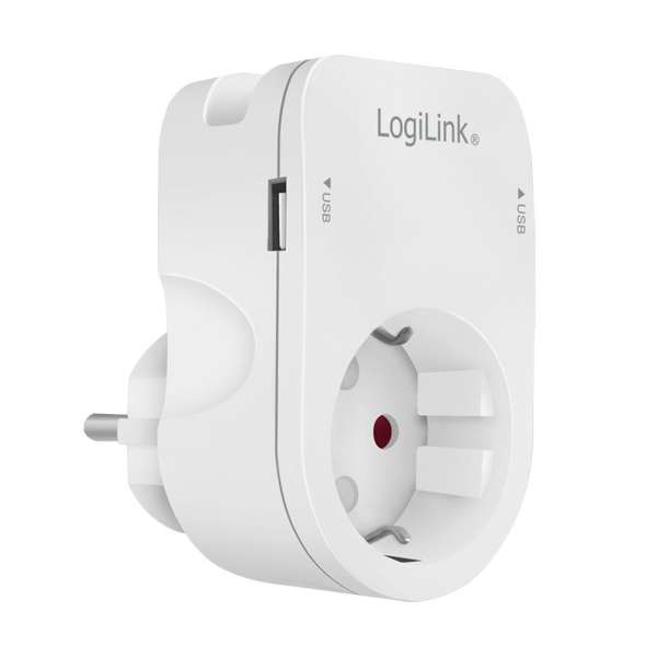 Logilink Socket adapter with holder 1x CEE 7/3 & 2x USB-A