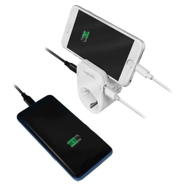 Logilink Socket adapter with holder 1x CEE 7/3 & 2x USB-A
