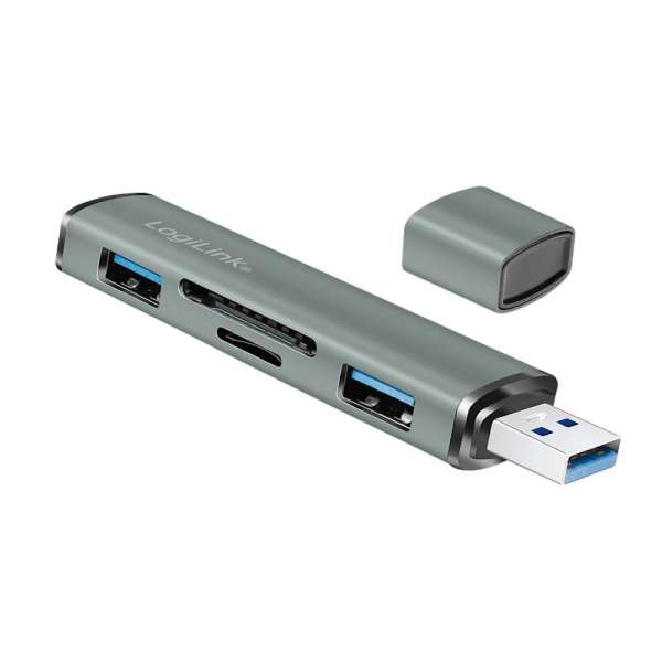 Logilink UA0394 USB 3.2 Gen2 2-port hub with card readers Aluminium