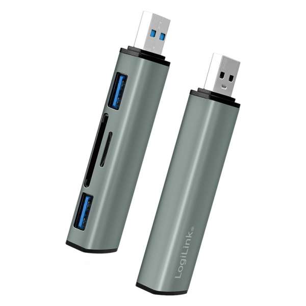 Logilink UA0394 USB 3.2 Gen2 2-port hub with card readers Aluminium