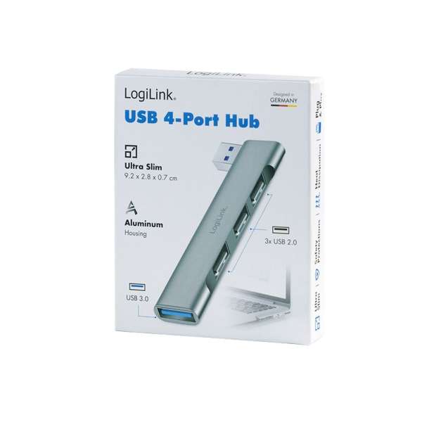 Logilink UA0436 Ultraslim 4-Port USB-A Hub Aluminium