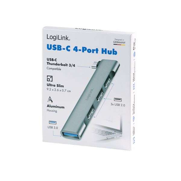 Logilink UA0437 Ultraslim 4-Port USB-C-Hub Aluminium
